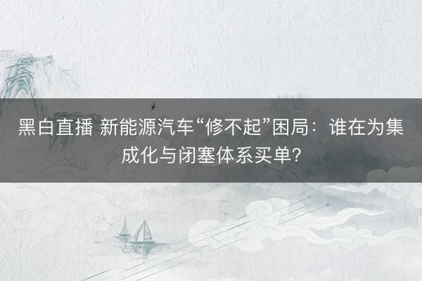 黑白直播 新能源汽车“修不起”困局:谁在为集成化与闭塞体系买单?