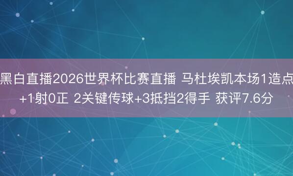 黑白直播2026世界杯比赛直播 马杜埃凯本场1造点+1射0正 2关键传球+3抵挡2得手 获评7.6分